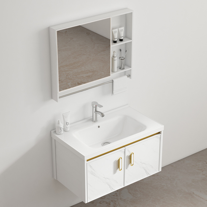 Moderno espacio de aluminio simple gabinete de baño combinación de cerámica integrado lavabo gabinete balcón lavabo