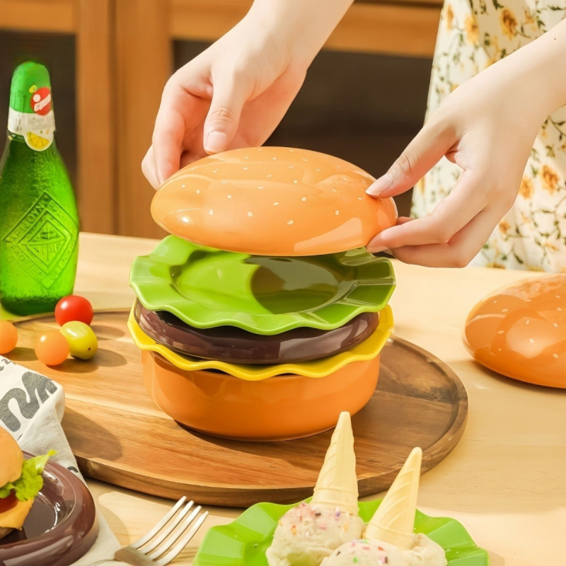 Cute Multi-Layered Hamburger Bowl, Good-Looking Plate, Internet Celebrity Creative Tableware, Cute Dessert Plate, Pasta Bowl