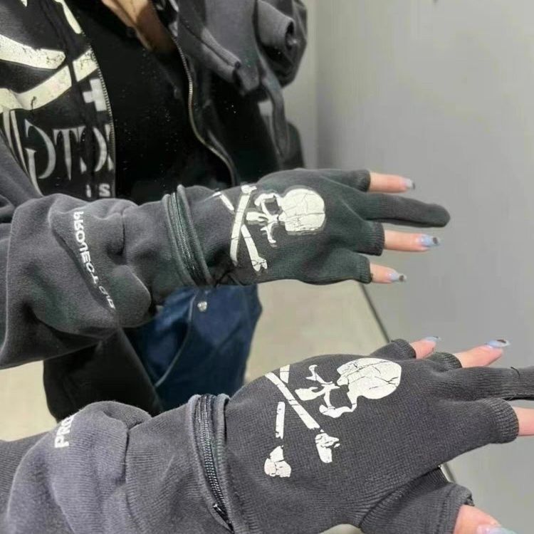 Grailz Projec Wasteland Style Skull Print Raglan Zipper Cardigan Hooded Sweatshirt Men's and Women's Jackets