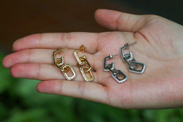 Zircon Inlay Material Cross-border New Arrival Personality Double Ring Buckle Earrings Gold-plated Long Earrings For Women Micro Inlaid Zircon Fashion Hip Hop Earrings For Women