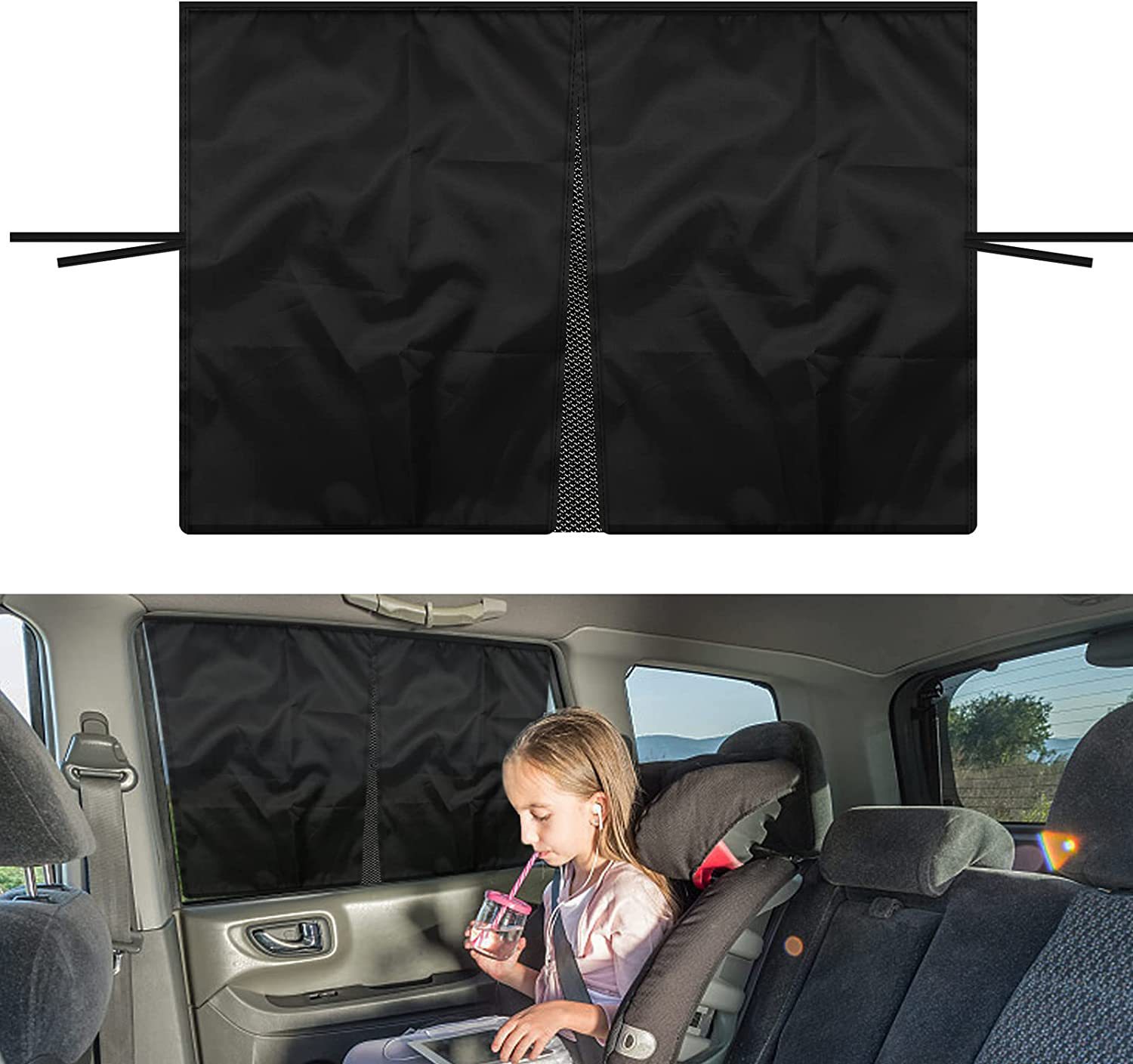 Cross-border car mesh curtain rear window sunshade magnetic car shade double-layer split sunscreen curtain