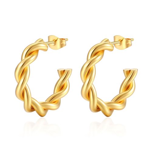 Eurasian cross-border twisted steel earring, luxury style, women's trend, gold C-shaped ear hoop, titanium steel ear accessory