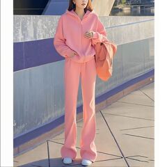 高级感洋气松弛感韩系穿搭休闲运动粉色卫衣裤套装女2025秋季新款
