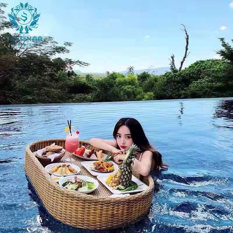 (2개) 발리 홈스테이 디너 플레이트 물에 떠있는 아침 식사 오후 티 풀 트레이 베트남 넷 레드 라탄 바구니 호텔