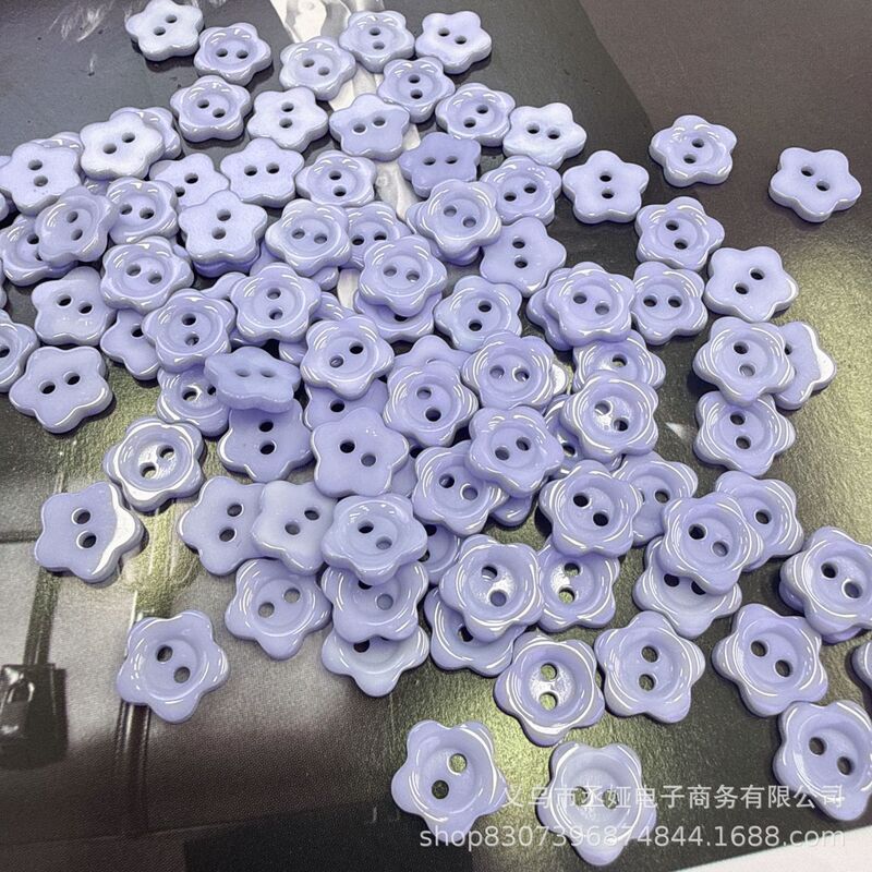 Colorful Plastic Pearlescent Two-Eyed Plum Blossom Pearlescent White Buttons Children's Clothing Knitwear Sweater Buttons Handmade DIY Accessories