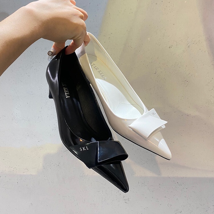 starkela Origami Shoes ~ Pointed Small Heel Shoes 2025 New French Patent Leather Shallow Mouth All-inclusive High Heels for Women