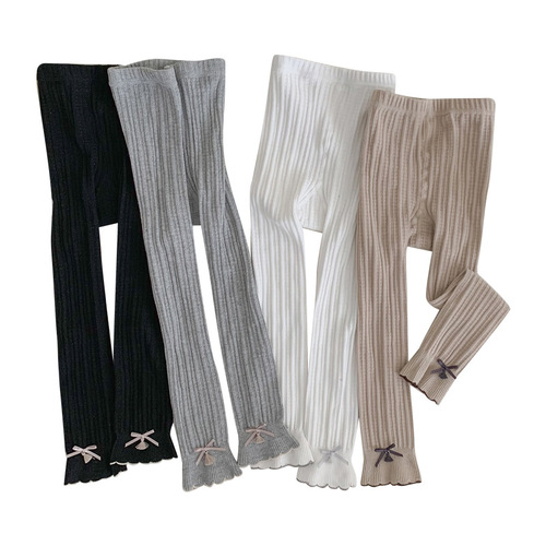  Autumn New Amazon Hot Selling Children's Trousers Highly Elastic and Breathable Fungus Trimmed Bow Leggings Cross-Border