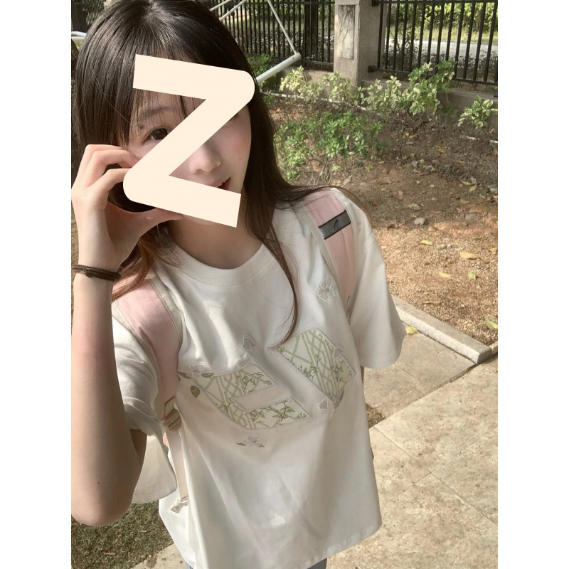 アメリカの超人気の文字刺繍入り新しい夏の綿Tシャツ、ゆったりとした半袖ニッチTシャツ、トップス、送料無料|undefined