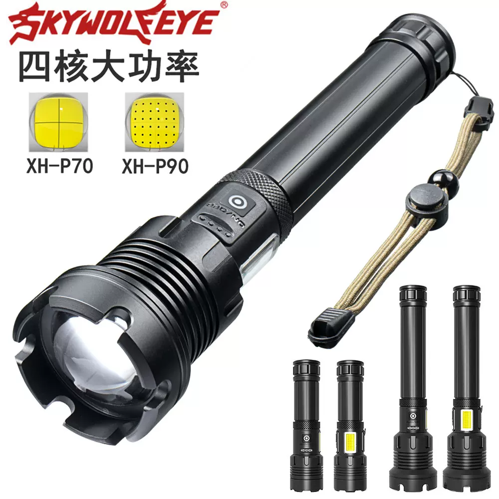 跨境新款伸缩变焦P70强光手电筒 LED户外多功能P90强光充电手电筒