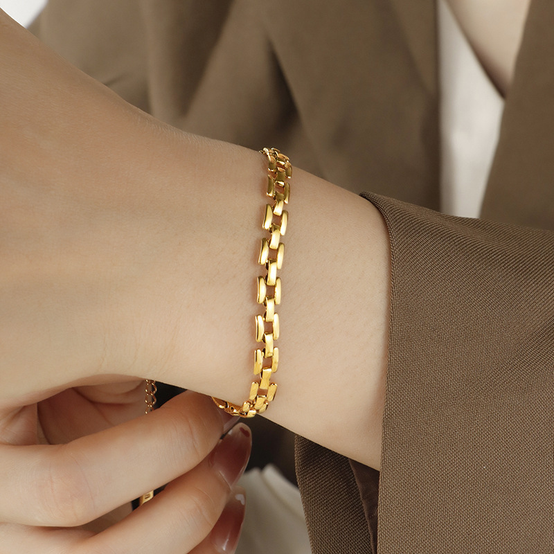 Cross-border explosions plain chain bracelet titanium steel atmospheric simple stainless steel 18K gold bracelet lovers jewelry