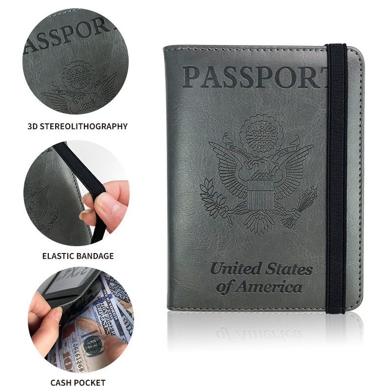 Traje de etiqueta de equipaje de cuero pu transfronterizo Clip de oro americano Hombres y mujeres Bolso de pasaporte de cuero universal Clip Correa pasaporte cubierta