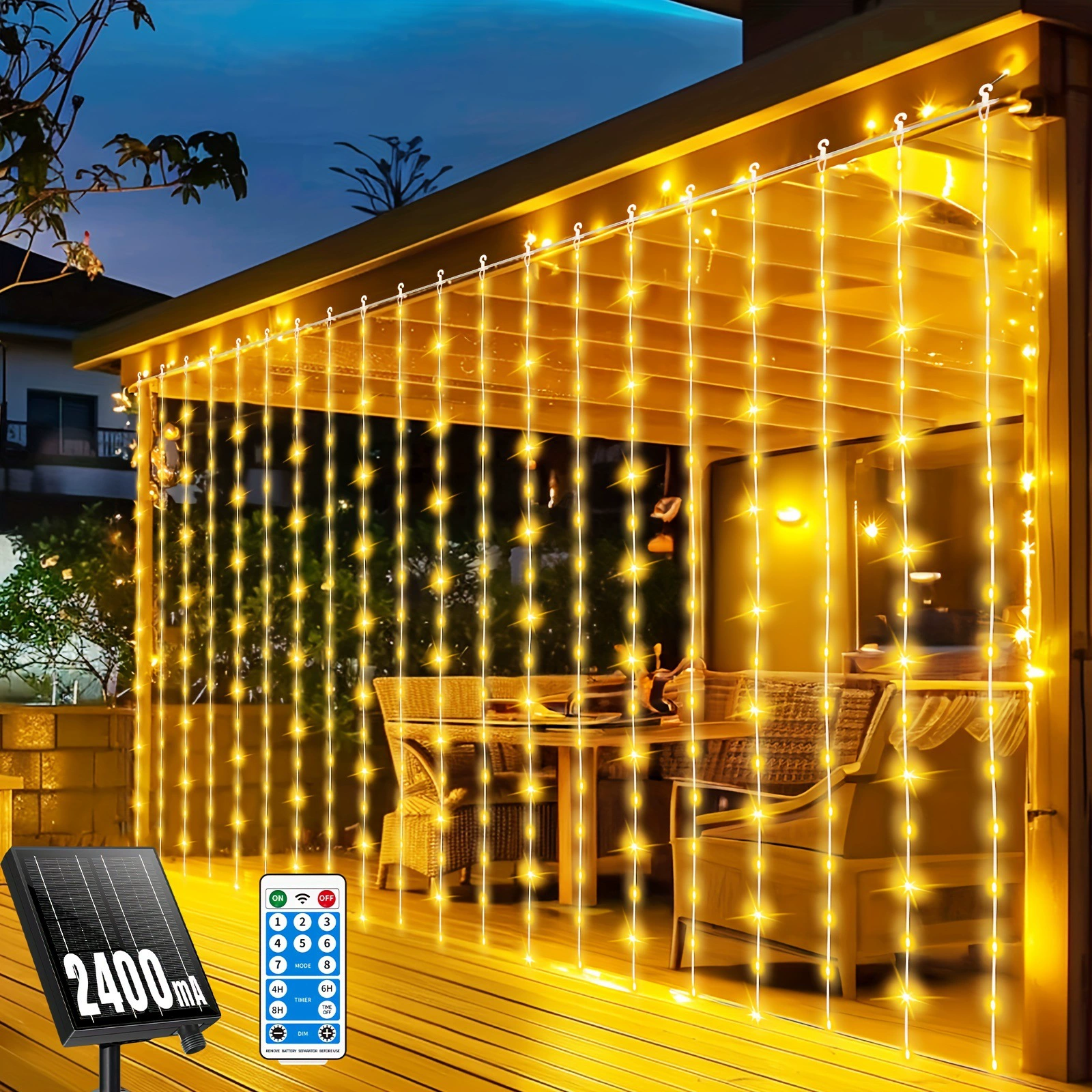 Солнечные световые занавесы 300 светодиодов для улицы на солнечных батареях