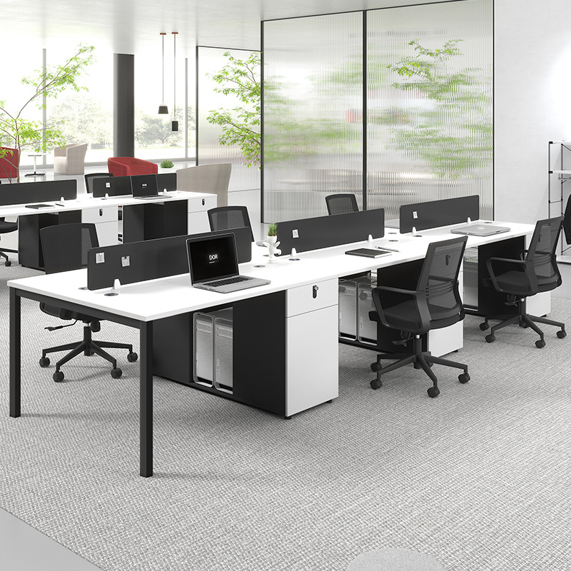Mesa y silla de oficina de personal combinación blanca minimalista moderna para cuatro personas 2 tarjetas de personal 4 mesa de oficina