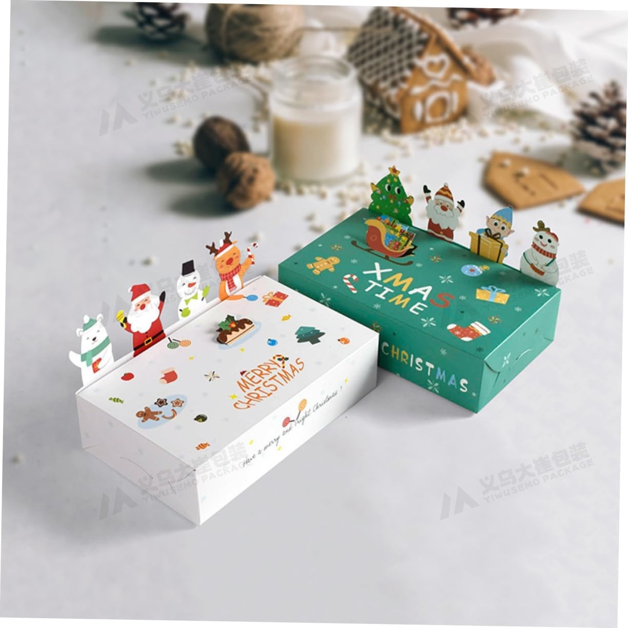 圣诞节主题手长方形礼盒绿礼盒圣诞惊喜盒子糖果盒礼盒