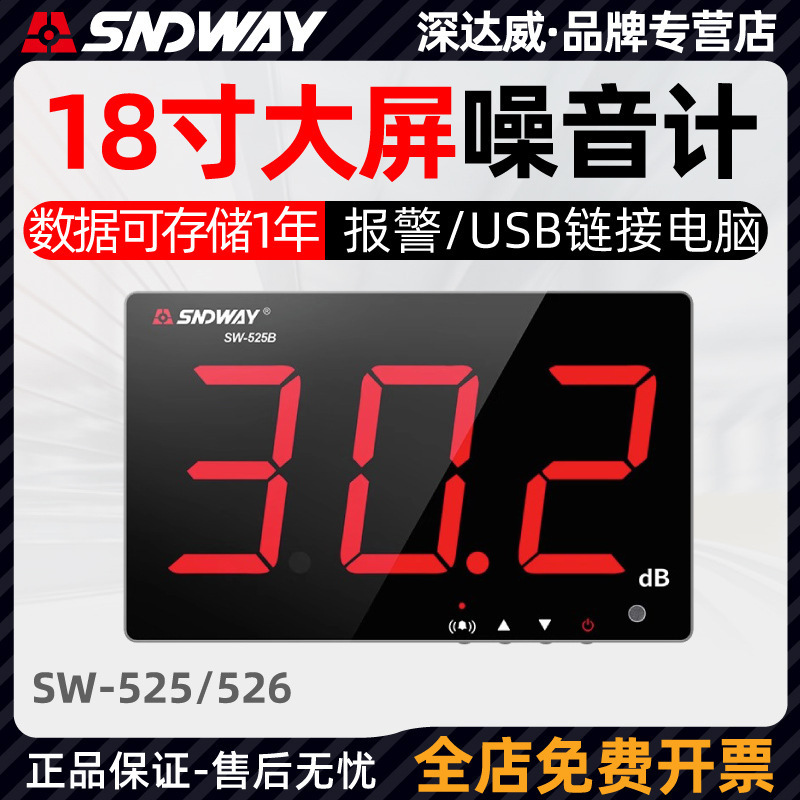 深达威SW-525B/526A挂壁式分贝仪大屏高精度家用噪音计噪声报警器