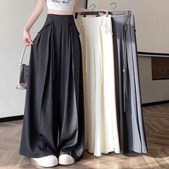 2025 新スパンコールハイウエストワイドレッグパンツ女性の夏のカジュアルドレープフラワーフロアレングスパンツスカートクロスボーダー供給卸売