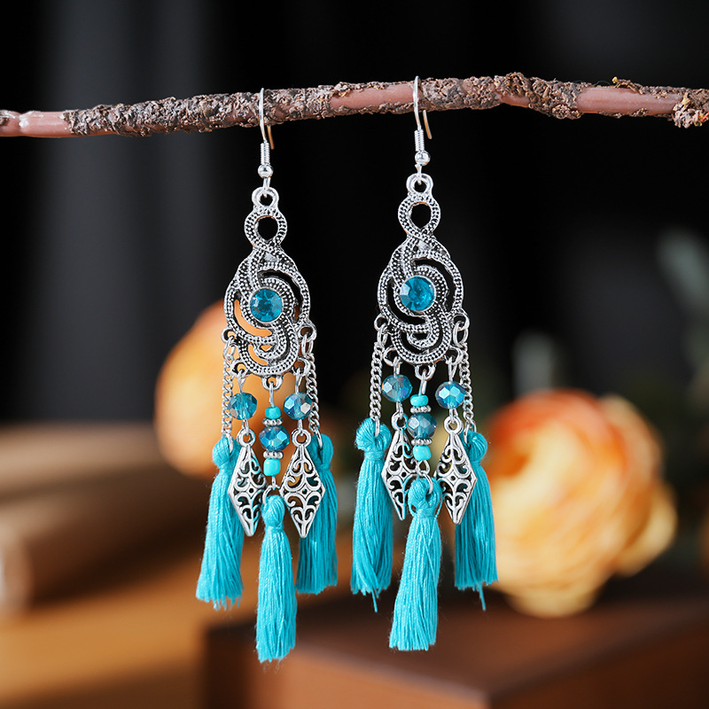 1 Paire Style Simple Style Classique Fleur Incruster Alliage Turquoise Boucles D'oreilles display picture 4