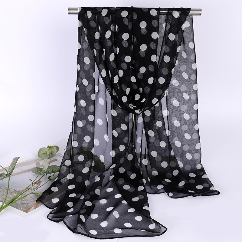 Dot Georgette Rectangular Scarf Women's Printed Decorative Four Seasons Korean Style Scarf Women's All-match Dance Thin Scarf