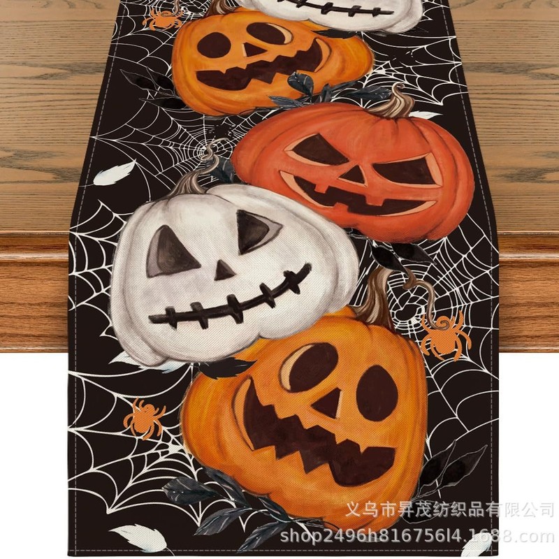国境を越えた新型ハロウィーン骨格カボチャコウモリテーブル旗家庭装飾テーブルテーブルクロス茶テーブル布|undefined