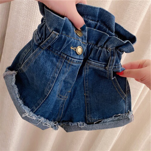 【】 spring and summer new style girls' fashionable and versatile high-waisted wide-leg flower bud denim shorts trendy