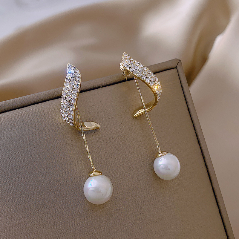 S925 Aguja de Plata Nueva moda llena de diamantes pendientes de perlas elegantes de las mujeres pendientes simples a juego 2022 pendientes franceses