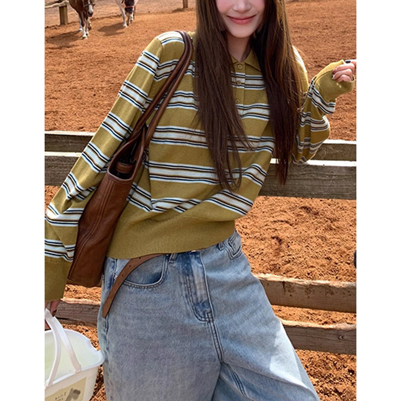 【格肉福女孩】艺术生穿搭*POLO长袖针织2色休闲百搭老钱秋季上衣|undefined