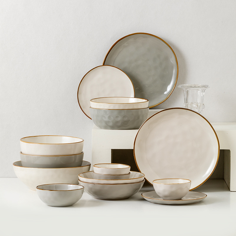 Creativo agua ondulada platos de cerámica cubiertos nórdicos platos de platos de platos vintage caseros platos de sopa platos de comida exportación única transfronteriza