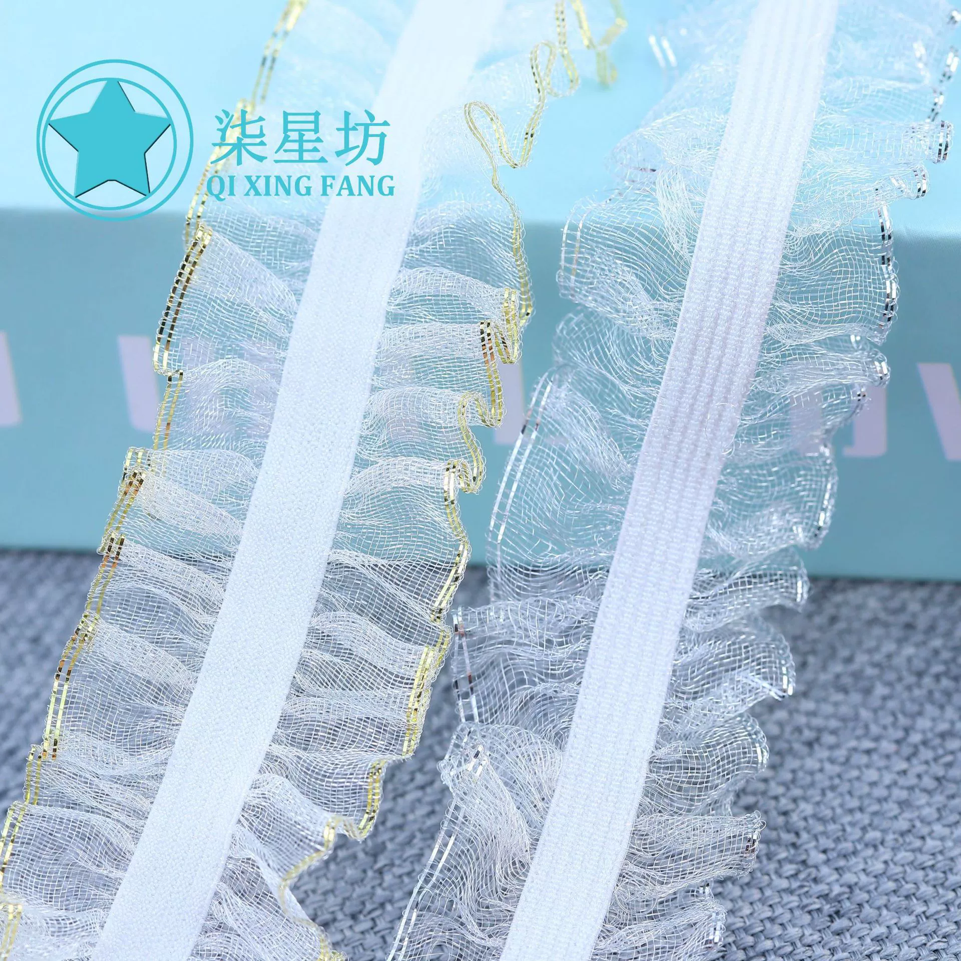 Оптовая оптовая снежная пряжа 2.5CM двусторонняя стеклянная шелковая грибок кружева с золотым и серебряным краем аксессуары для одежды