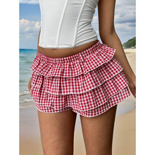 K 15641 Heart plaid ruffled puff skirt ���ĸ������������ȹ