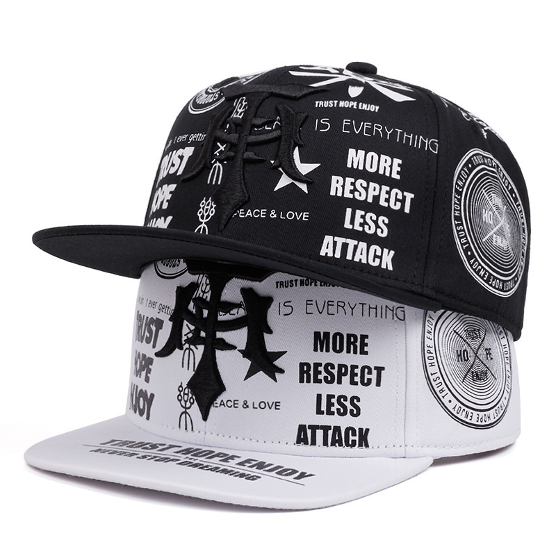 hip-hop hip-hop baseball hat for men and women street fashion printed embroidery flat edge cap youth hip-hop hat