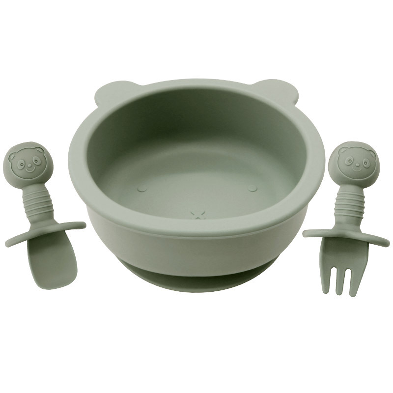 Oso para niños Tazón tenedor de silicona cuchara alimentos complementarios vajilla de alimentación resistente a las caídas suministros maternos e infantiles tazón de silicona dibujos animados oso Tazón