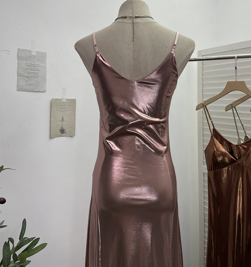 Sexy Liquid Metal Color Sling Dress with Chest Pad Dress 32 Sexy Liquid Metal Color Sling Dress with Chest Pad Dress