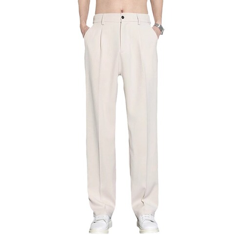 Plus-size ice silk casual pants for men, summer thin, loose-fitting, straight-leg, wide-leg style—drapey tailoring trousers for the season.
