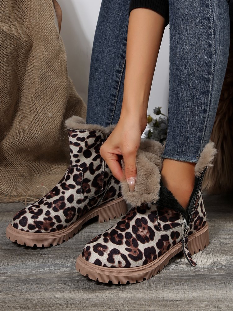 Big size snow boots women's new autumn and winter leopard print tube plus cashmere warm cotton boots_voghion.com