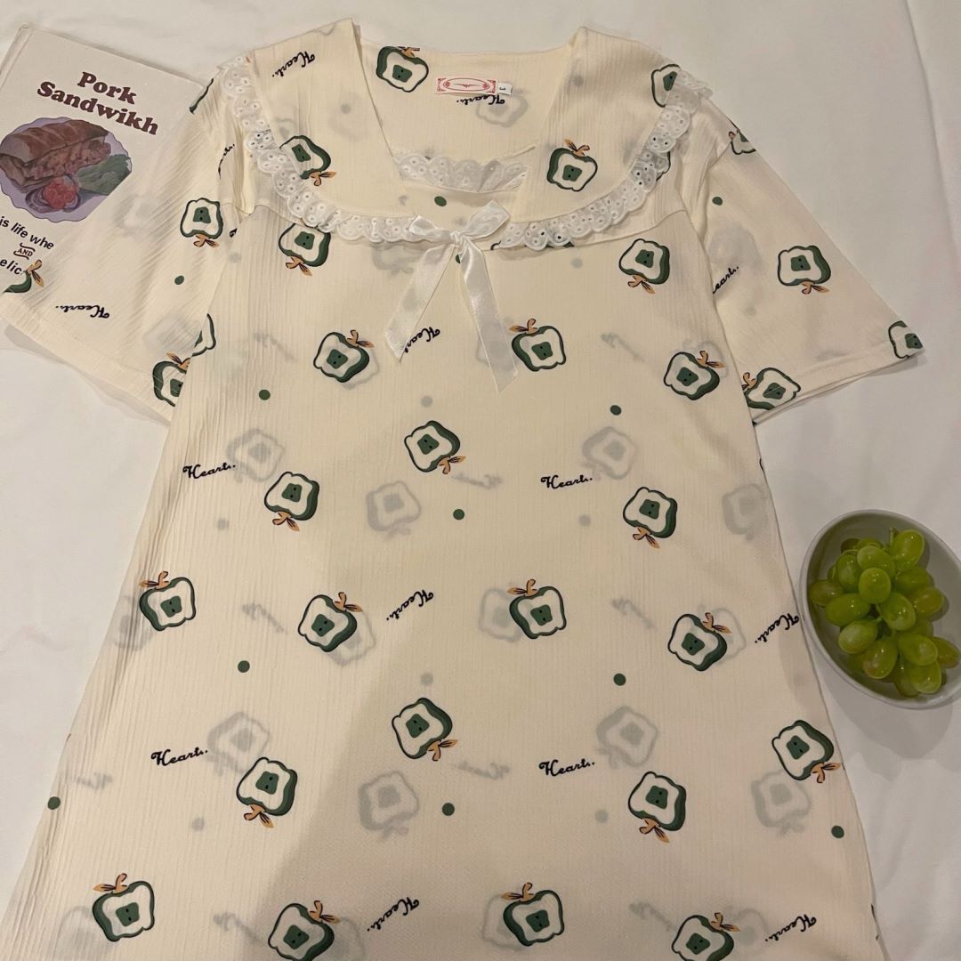 2024 pijama de mujer algodón de tela pijama de verano estudiantes frescos lindos mangas cortas ropa de cuello de muñeca media y larga