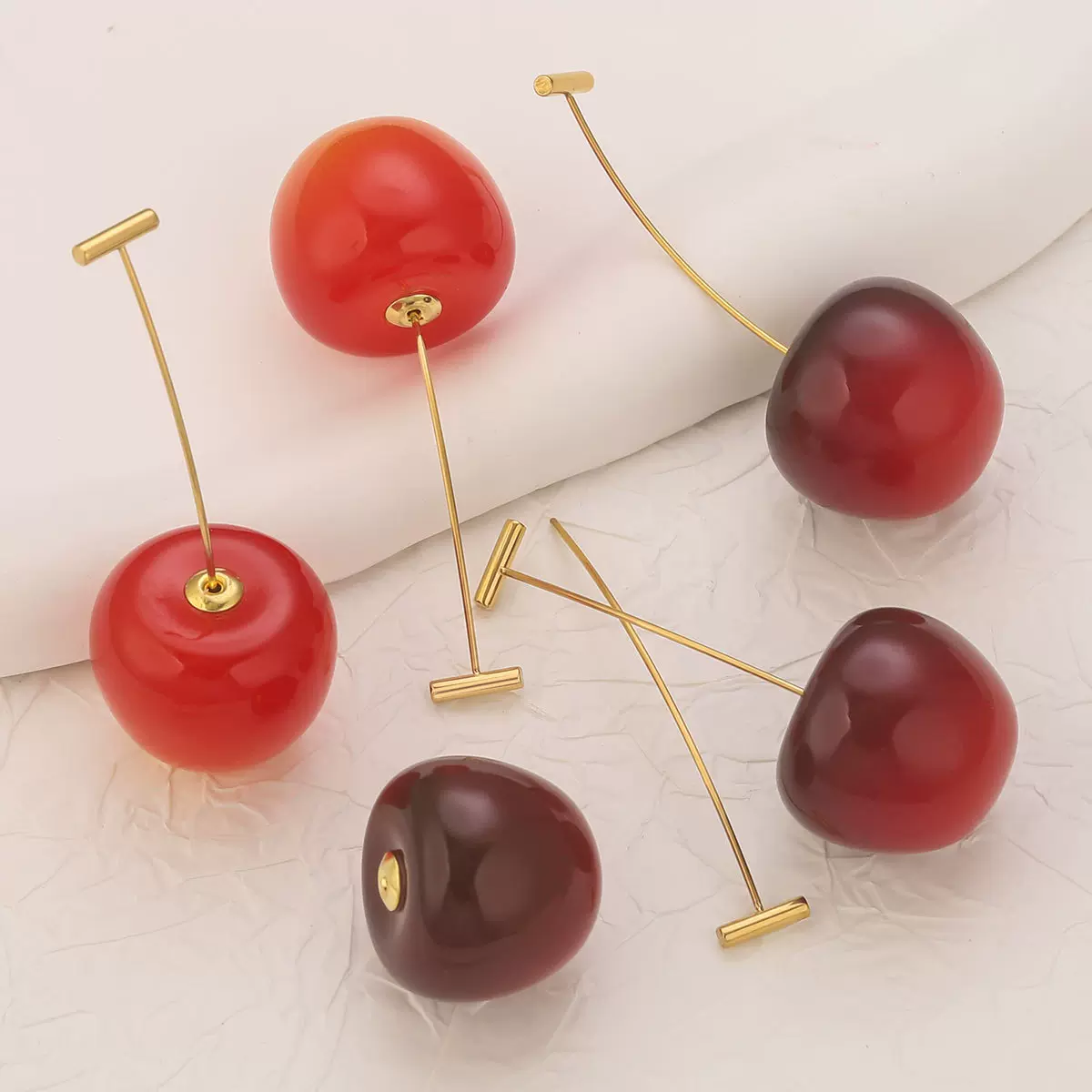 不锈钢樱桃耳环气质网红长款车厘子 钛钢耳坠ins甜美高级感耳饰