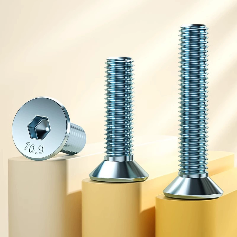 Гальванизированные винты с потайной головкой и шестигранной головкой класса 10,9, высокопрочные винты с плоской чашкой, плоские машинные болты M3M4M5M6M8-M16