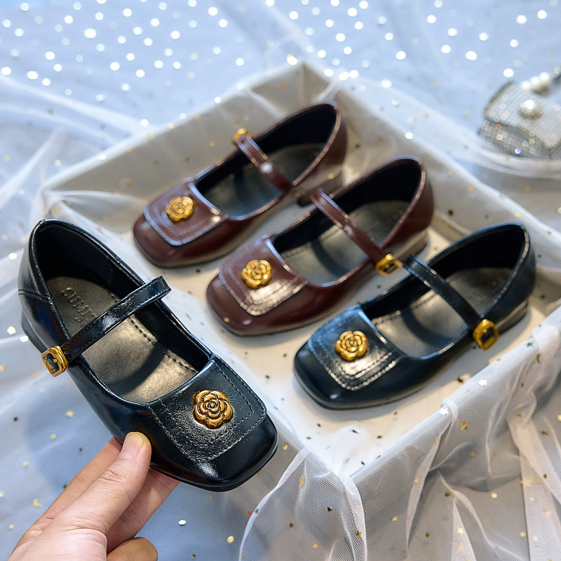 2026 New Style Girls' High-Heeled Princess Shoes, Spring and Autumn Children's Leather Shoes to Match Dresses, Little Girls' Mary Jane Fashion Flats
