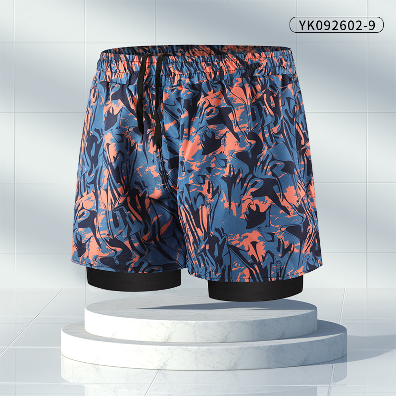 Los hombres de natación troncos anti-vergüenza estilo de doble capa de secado rápido más tamaño boxeador traje de baño caliente primavera profesional conjunto completo de equipos