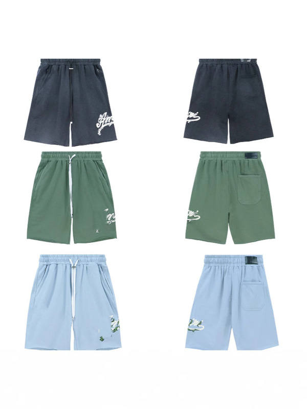 Washed Amiri Side Embroidery Logo Printed Zipper Flap Pocket Pants Summer Loose Casual Versatile Shorts for Men and Women