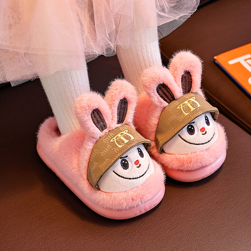 Children's Cotton Slippers Winter Cartoon Cute Labubu for Boys and Girls Personalized Home Warm Thickened Wool Slippers Wholesale
