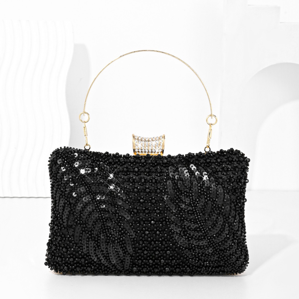 跨境新款婚纱礼服宴会包手工珠绣镶钻手拿包名媛晚宴链条方包批发