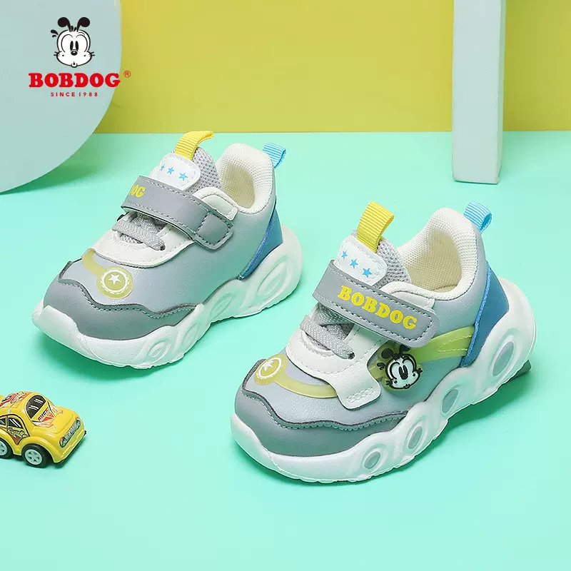 Bobdog巴布豆儿童宝宝鞋秋冬皮面透气机能鞋男女童软底学步鞋棉鞋
