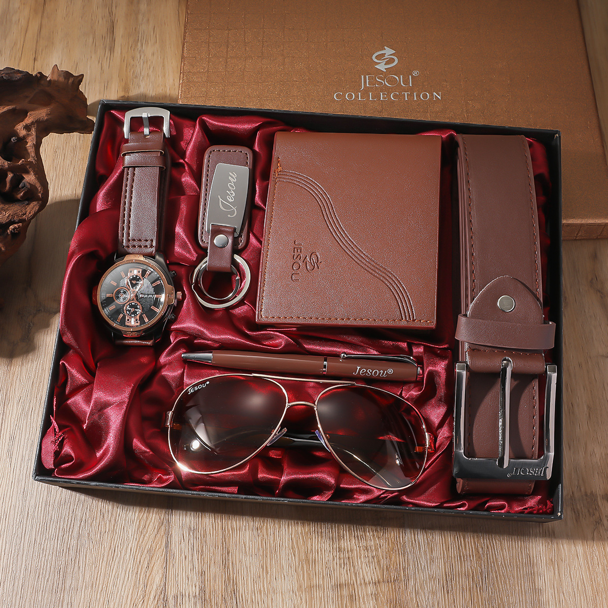 Regalo de los hombres traje embalaje exquisito reloj + cinturón creativo simple combinación suit-6pcs/Set