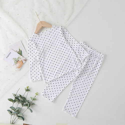 Baby pajamas, spring and autumn long-sleeved suit, polka dot style, girls' trousers, two-piece set, home clothes, children's air-conditioned clothes