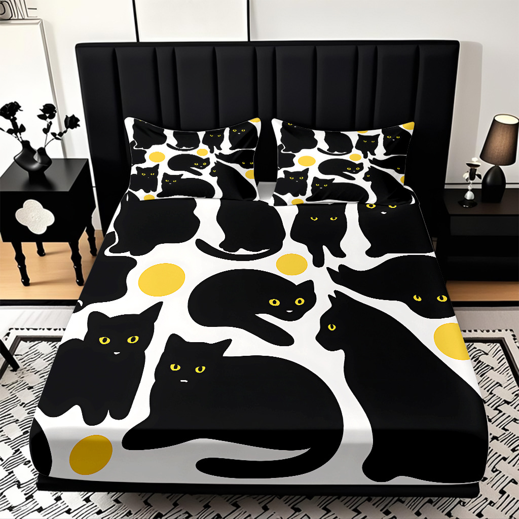 TEMU / JIT cama abrasiva Kits de dibujos animados gatito impresión digital 3D ropa de cama para diseñar