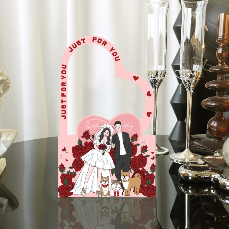 ネット赤手描きイラスト漫画手提げケースかわいい結婚喜糖箱結婚式婚約領収書喜糖箱テーブル糖箱|undefined