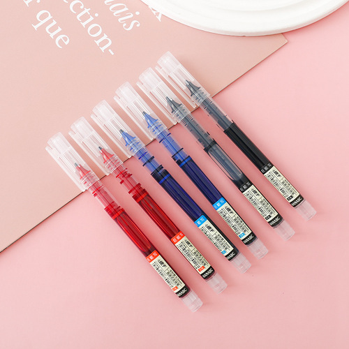 Straight liquid ballpoint pen student exam neutral pen office signature pen quick-drying black red and blue needle tube water pen 0.5mm