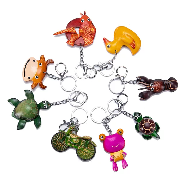 New first layer cowhide mini animal keychain handmade creative bag pendant leather car keychain universal
