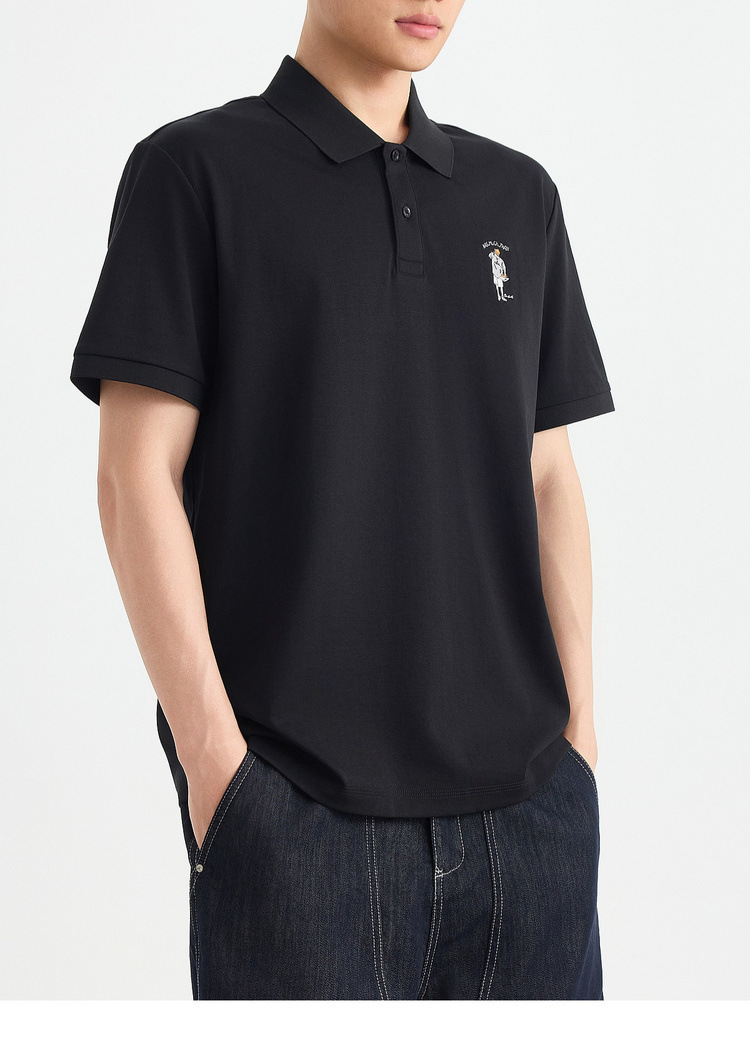 Áo polo nam cổ bẻ thêu họa tiết, tay ngắn, chất liệu cotton pha — đen chi tiết 32